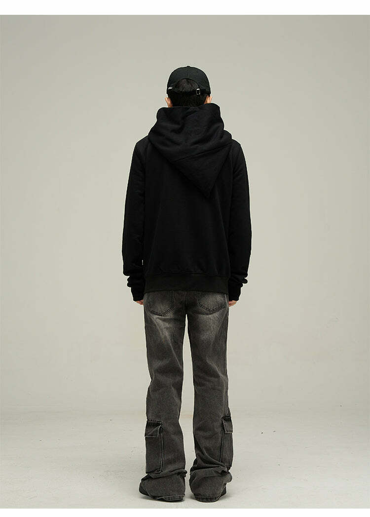 HJK Exclusive Y2K Asymmetrical Zip Hooded Jacket - 90s Grunge, Retro, and Pastel Goth Fashion