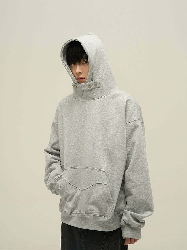 HJK Exclusive Y2K Grunge Button Latch Hoodie - Retro 90s Fashion, Summer & Party Outfits