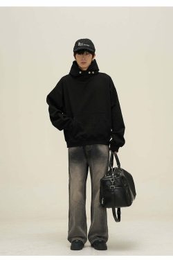 HJK Exclusive Y2K Grunge Button Latch Hoodie - Retro 90s Fashion, Summer & Party Outfits