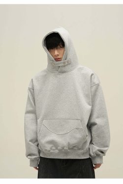 HJK Exclusive Y2K Grunge Button Latch Hoodie - Retro 90s Fashion, Summer & Party Outfits