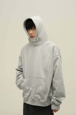 HJK Exclusive Y2K Grunge Button Latch Hoodie - Retro 90s Fashion, Summer & Party Outfits