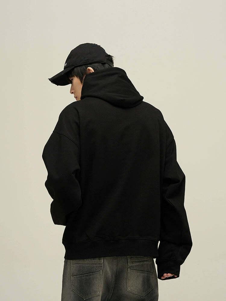 HJK Exclusive Y2K Grunge Button Latch Hoodie - Retro 90s Fashion, Summer & Party Outfits