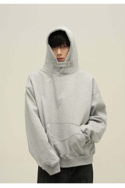 HJK Exclusive Y2K Grunge Button Latch Hoodie - Retro 90s Fashion, Summer & Party Outfits