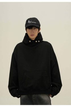 HJK Exclusive Y2K Grunge Button Latch Hoodie - Retro 90s Fashion, Summer & Party Outfits