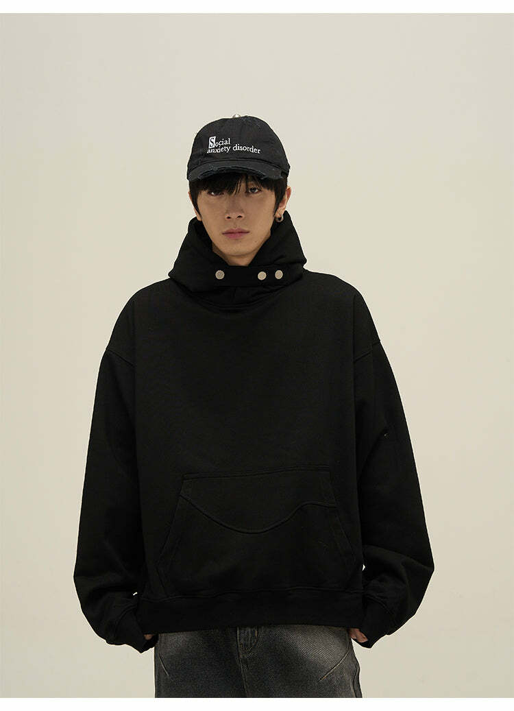 HJK Exclusive Y2K Grunge Button Latch Hoodie - Retro 90s Fashion, Summer & Party Outfits
