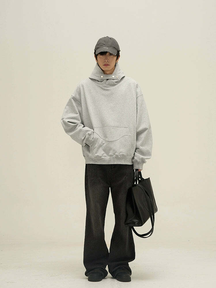HJK Exclusive Y2K Grunge Button Latch Hoodie - Retro 90s Fashion, Summer & Party Outfits