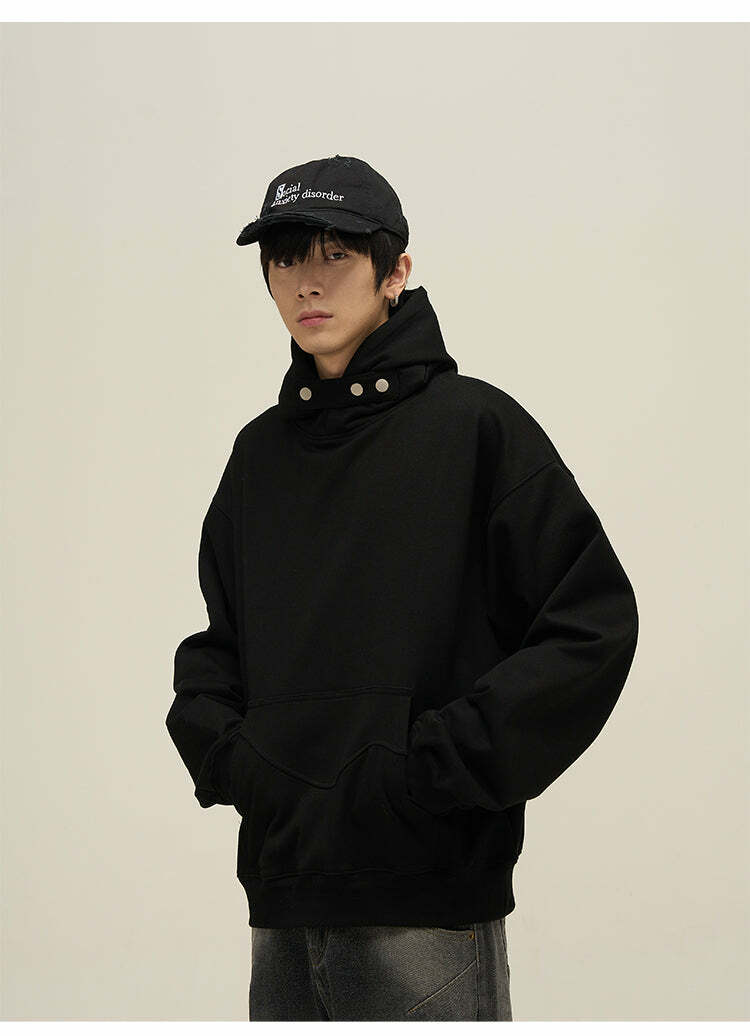 HJK Exclusive Y2K Grunge Button Latch Hoodie - Retro 90s Fashion, Summer & Party Outfits