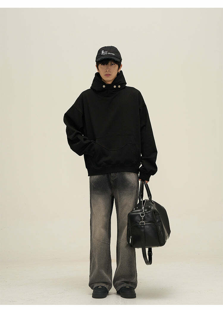 HJK Exclusive Y2K Grunge Button Latch Hoodie - Retro 90s Fashion, Summer & Party Outfits
