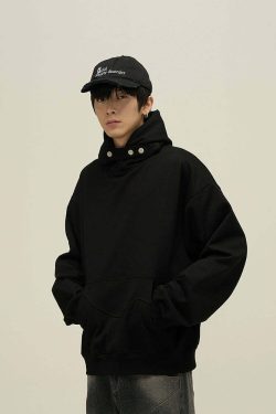 HJK Exclusive Y2K Grunge Button Latch Hoodie - Retro 90s Fashion, Summer & Party Outfits