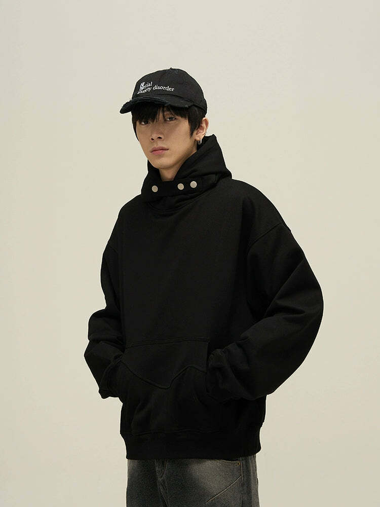 HJK Exclusive Y2K Grunge Button Latch Hoodie - Retro 90s Fashion, Summer & Party Outfits