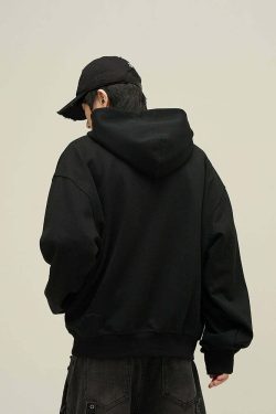 HJK Exclusive Y2K Grunge Paneled Hoodie - Retro 90s Fashion, Summer & Party Outfits