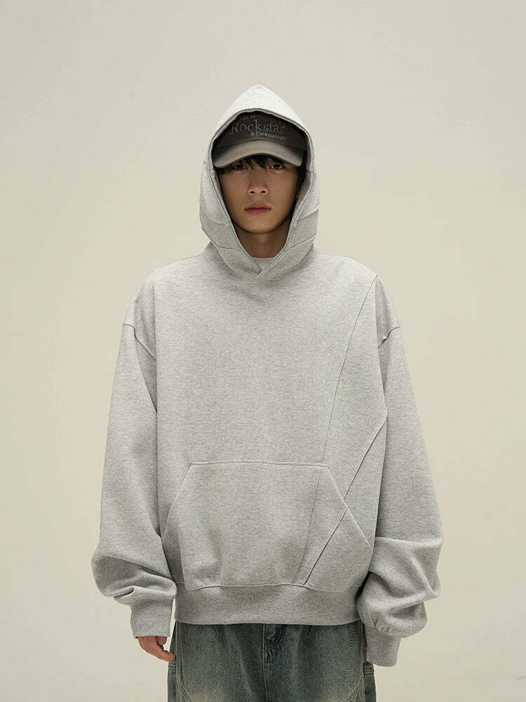 HJK Exclusive Y2K Grunge Paneled Hoodie - Retro 90s Fashion, Summer & Party Outfits