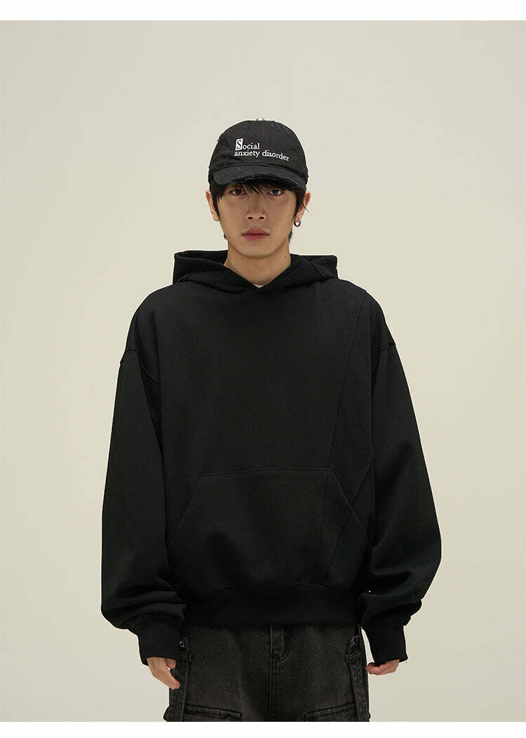 HJK Exclusive Y2K Grunge Paneled Hoodie - Retro 90s Fashion, Summer & Party Outfits