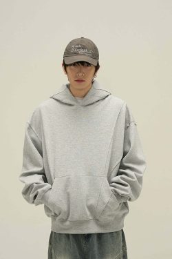 HJK Exclusive Y2K Grunge Paneled Hoodie - Retro 90s Fashion, Summer & Party Outfits