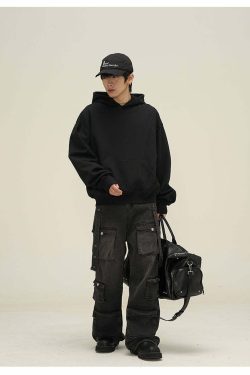 HJK Exclusive Y2K Grunge Paneled Hoodie - Retro 90s Fashion, Summer & Party Outfits