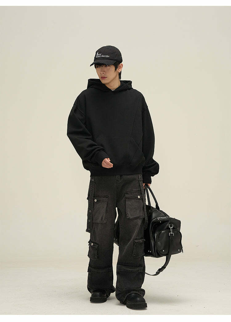 HJK Exclusive Y2K Grunge Paneled Hoodie - Retro 90s Fashion, Summer & Party Outfits