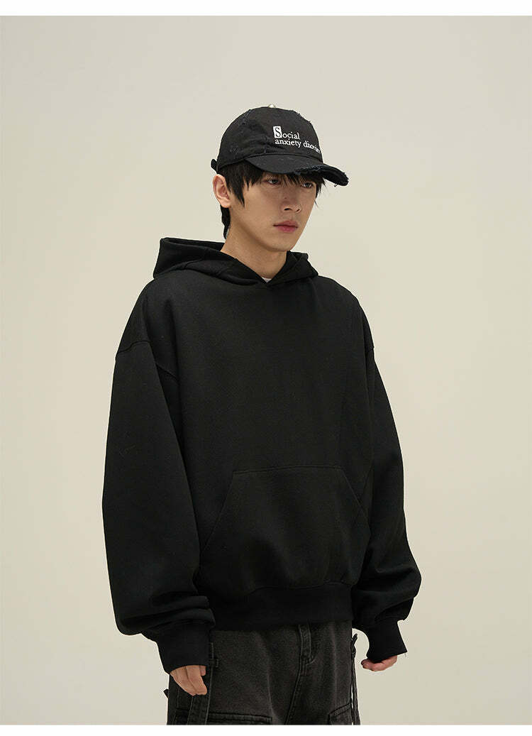 HJK Exclusive Y2K Grunge Paneled Hoodie - Retro 90s Fashion, Summer & Party Outfits