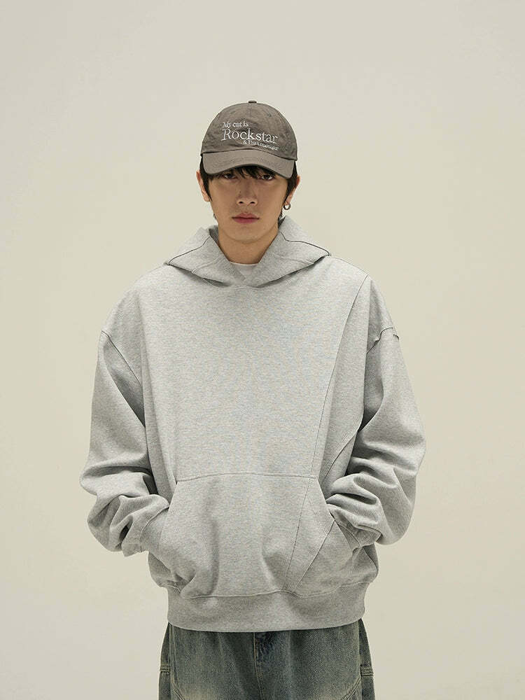HJK Exclusive Y2K Grunge Paneled Hoodie - Retro 90s Fashion, Summer & Party Outfits