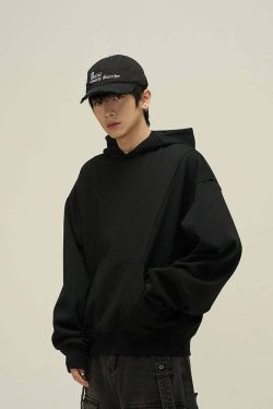 HJK Exclusive Y2K Grunge Paneled Hoodie - Retro 90s Fashion, Summer & Party Outfits