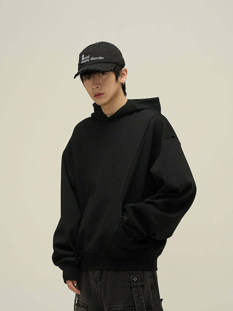 HJK Exclusive Y2K Grunge Paneled Hoodie - Retro 90s Fashion, Summer & Party Outfits