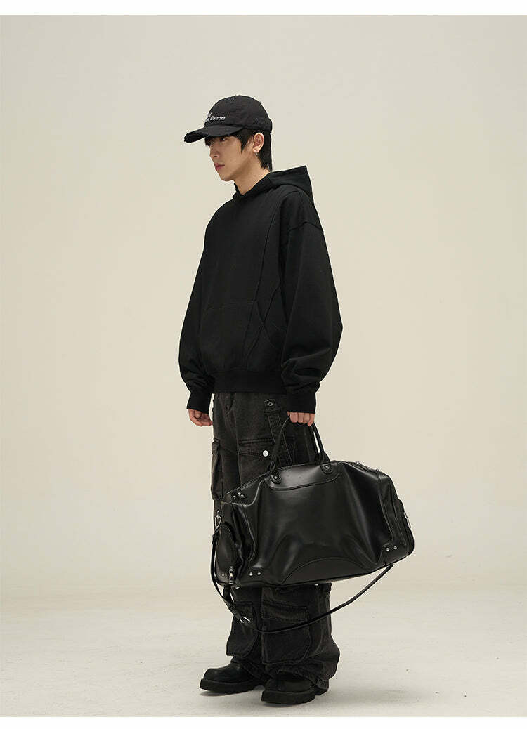 HJK Exclusive Y2K Grunge Paneled Hoodie - Retro 90s Fashion, Summer & Party Outfits