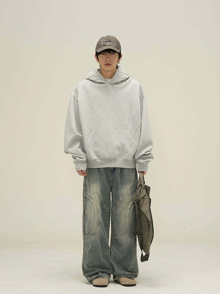HJK Exclusive Y2K Grunge Paneled Hoodie - Retro 90s Fashion, Summer & Party Outfits