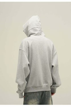 HJK Exclusive Y2K Grunge Paneled Hoodie - Retro 90s Fashion, Summer & Party Outfits
