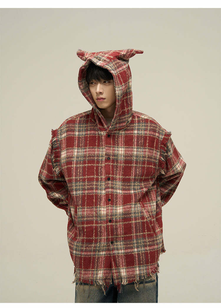 HJK Exclusive Y2K Hooded Devil Flannel - 90s Grunge, Retro, Gothic, Summer & Party Outfits