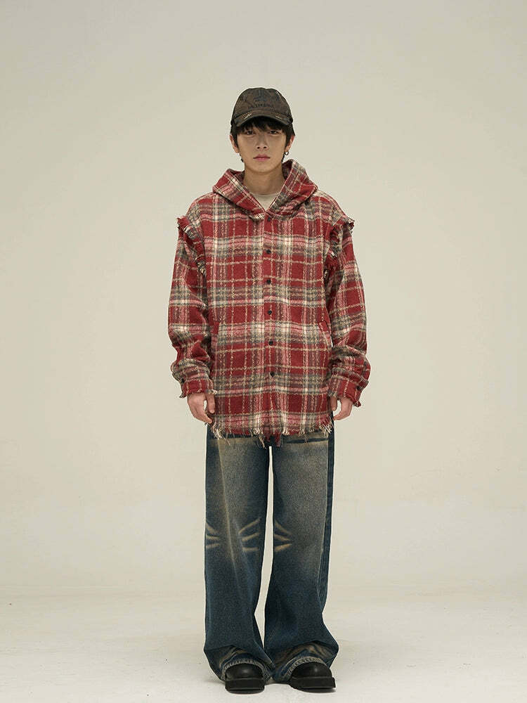 HJK Exclusive Y2K Hooded Devil Flannel - 90s Grunge, Retro, Gothic, Summer & Party Outfits