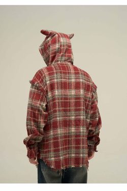 HJK Exclusive Y2K Hooded Devil Flannel - 90s Grunge, Retro, Gothic, Summer & Party Outfits