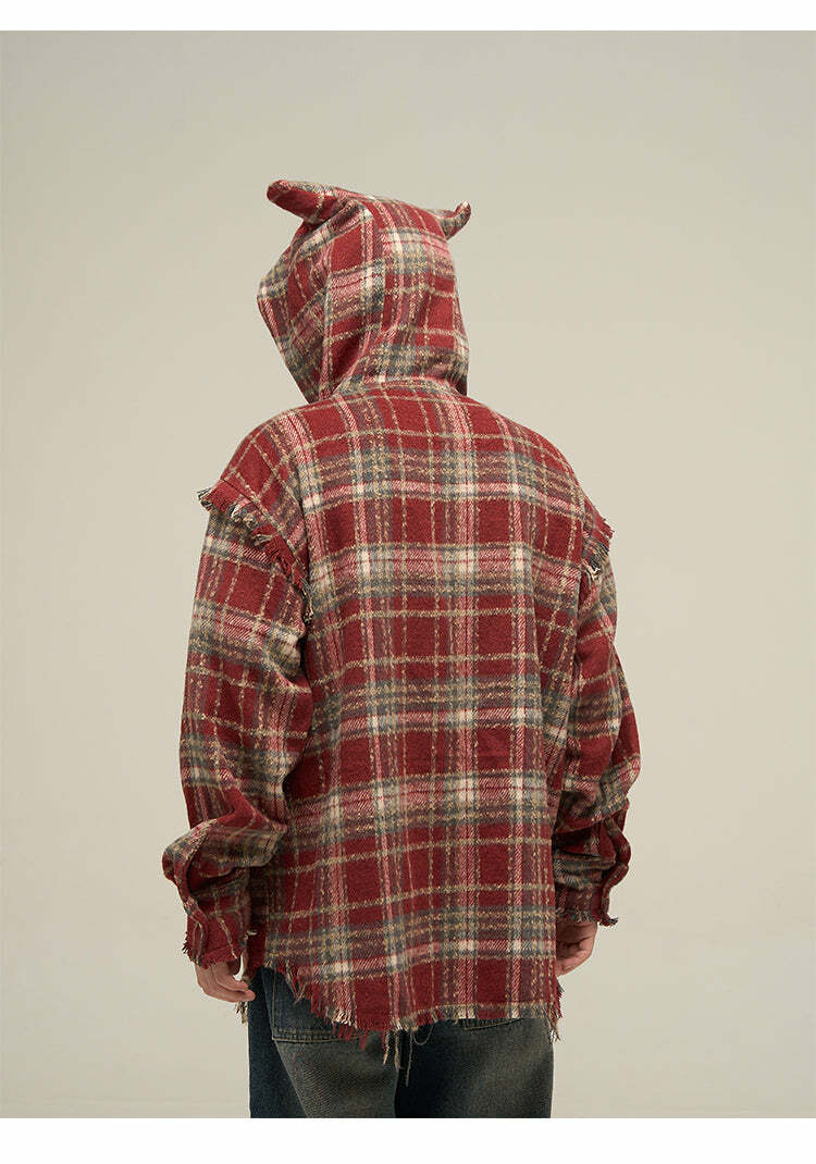 HJK Exclusive Y2K Hooded Devil Flannel - 90s Grunge, Retro, Gothic, Summer & Party Outfits