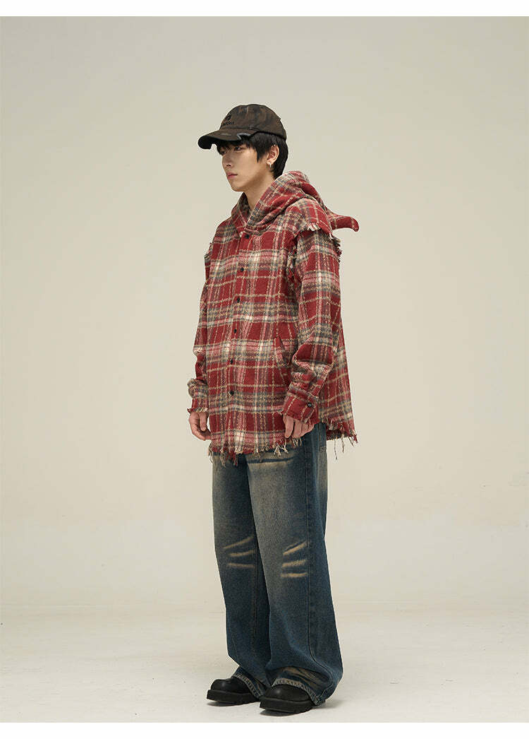 HJK Exclusive Y2K Hooded Devil Flannel - 90s Grunge, Retro, Gothic, Summer & Party Outfits