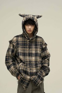 HJK Exclusive Y2K Hooded Devil Flannel - 90s Grunge, Retro, Gothic, Summer & Party Outfits