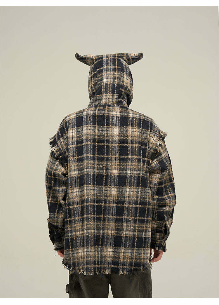 HJK Exclusive Y2K Hooded Devil Flannel - 90s Grunge, Retro, Gothic, Summer & Party Outfits