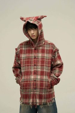 HJK Exclusive Y2K Hooded Devil Flannel - 90s Grunge, Retro, Gothic, Summer & Party Outfits