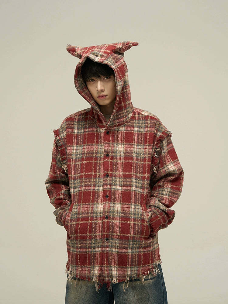 HJK Exclusive Y2K Hooded Devil Flannel - 90s Grunge, Retro, Gothic, Summer & Party Outfits