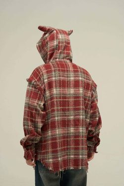 HJK Exclusive Y2K Hooded Devil Flannel - 90s Grunge, Retro, Gothic, Summer & Party Outfits