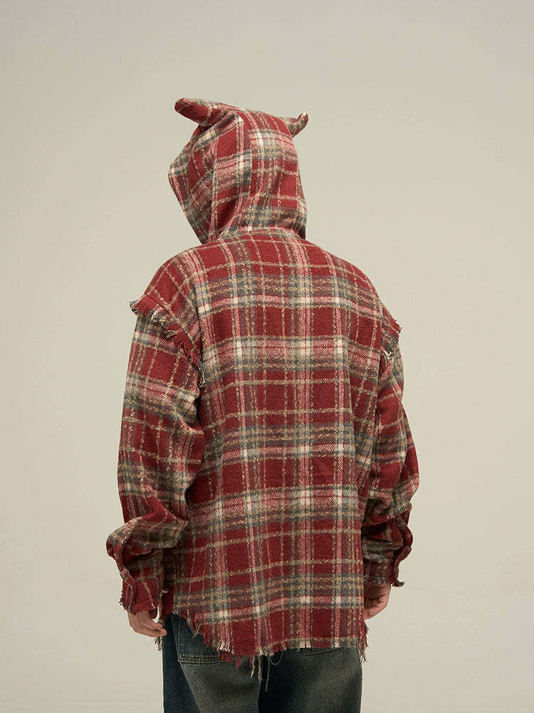 HJK Exclusive Y2K Hooded Devil Flannel - 90s Grunge, Retro, Gothic, Summer & Party Outfits