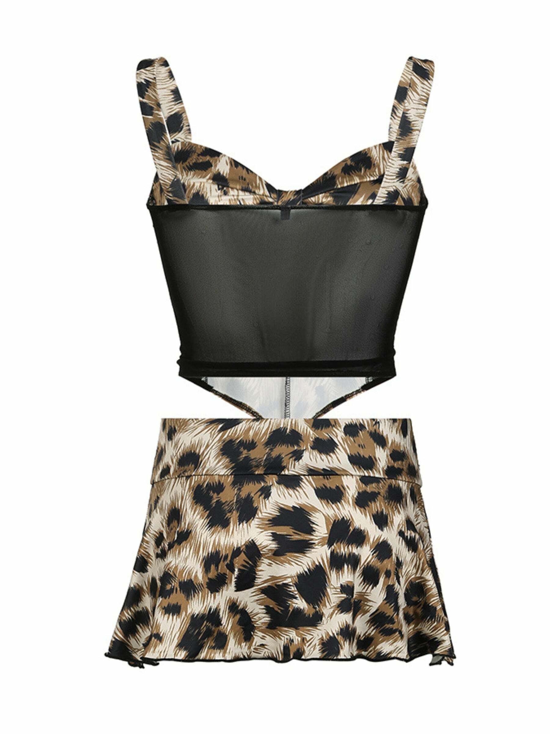 Hollyn Leopard Print Mesh Skirt Set - Y2K Summer Grunge Outfit, 90s Fashion, Retro Style
