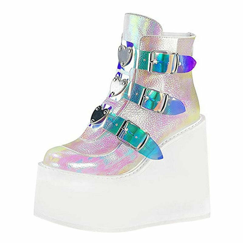 Holographic Egirl Boots White - Y2K Summer, 90s Grunge, Retro Goth, Y2K Party & Club Outfits