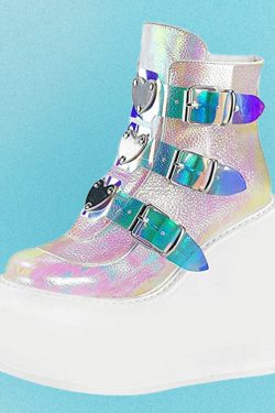 Holographic Egirl Boots White - Y2K Summer, 90s Grunge, Retro Goth, Y2K Party & Club Outfits