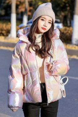 Holographic Glossy Short Puffer Jacket - Y2K Summer, 90s Grunge, Retro Style, Y2K Party Outfit