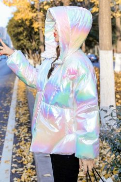 Holographic Glossy Short Puffer Jacket - Y2K Summer, 90s Grunge, Retro Style, Y2K Party Outfit