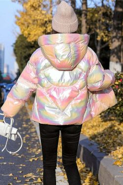 Holographic Glossy Short Puffer Jacket - Y2K Summer, 90s Grunge, Retro Style, Y2K Party Outfit