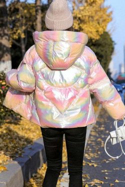 Holographic Glossy Short Puffer Jacket - Y2K Summer, 90s Grunge, Retro Style, Y2K Party Outfit