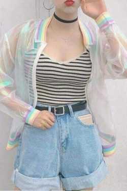 Holographic Rainbow Jacket - Y2K Summer, 90s Fashion, Grunge, Retro, Pastel Goth, Y2K Party Outfit