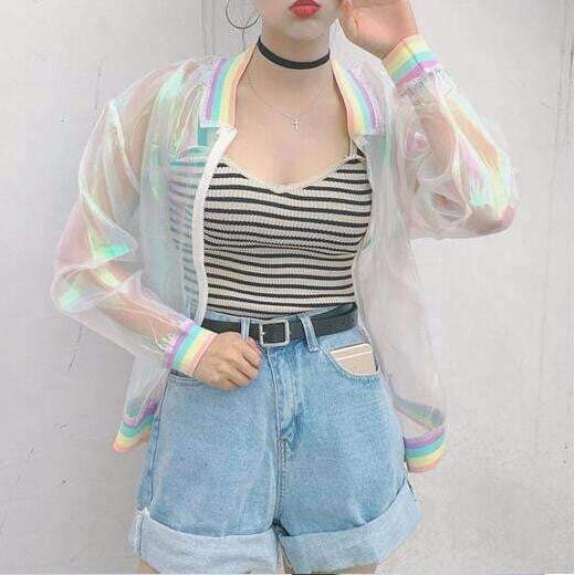 Holographic Rainbow Jacket - Y2K Summer, 90s Fashion, Grunge, Retro, Pastel Goth, Y2K Party Outfit
