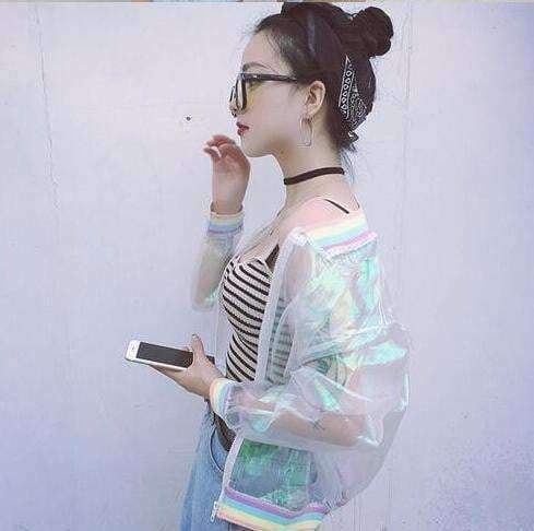 Holographic Rainbow Jacket - Y2K Summer, 90s Fashion, Grunge, Retro, Pastel Goth, Y2K Party Outfit