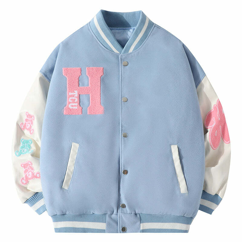 HTCU Kuma Varsity Jacket - Y2K Summer, 90s Grunge, Retro 70s, Pastel Goth, Y2K