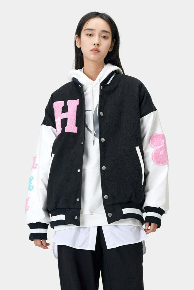 HTCU Kuma Varsity Jacket - Y2K Summer, 90s Grunge, Retro 70s, Pastel Goth, Y2K